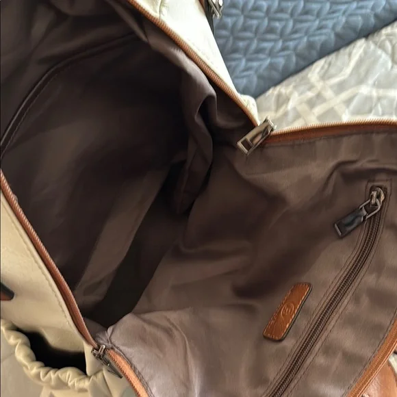 White and Brown Leather Backpack - Picture 5 of 8